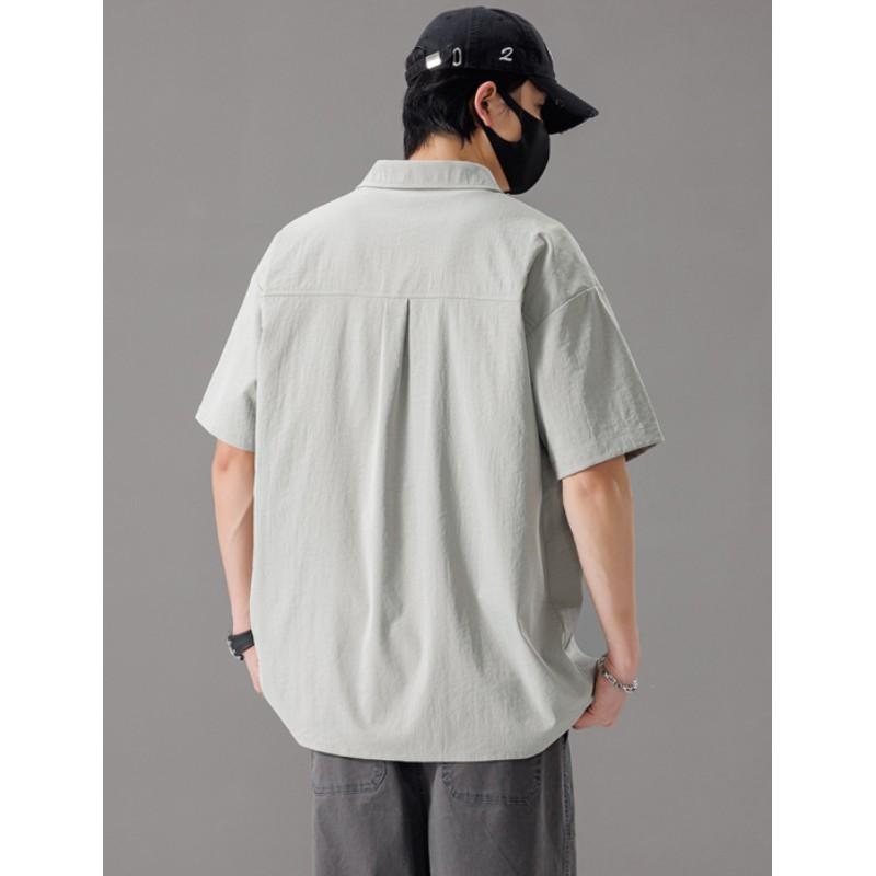 Men's Summer Plus-Size Short-Sleeve Shirt: Solid-Color Casual Short-Sleeve Shirt for Young Men