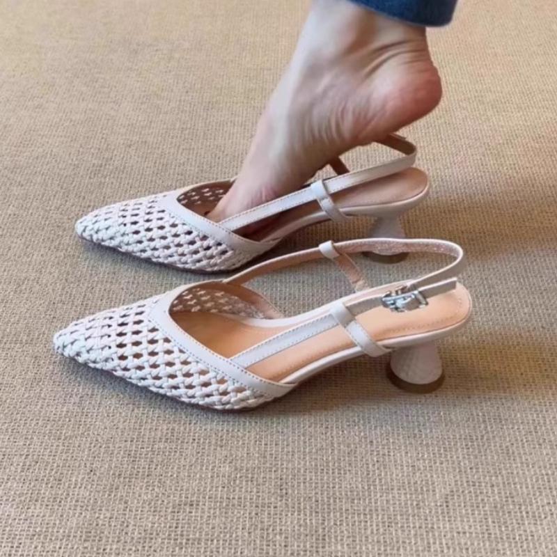 

Fashion Elegant Women High Heels Sandals Pointed Toe Chunky Shoes New Designer 2025 Summer Dress Party Woman Slippers Sexy Pumps Mujer 35 белый