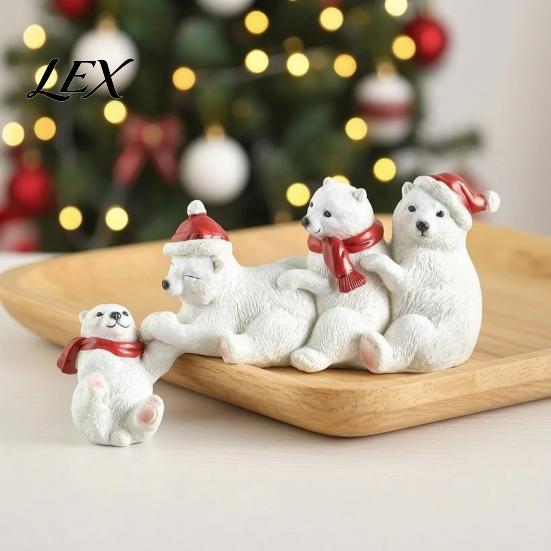 Holiday Gifts for Bear Lovers Resin Polar Ornament, White Hanging Figurine with Hat And Scarf Adorable Statues Garden Christmas Decoration,
