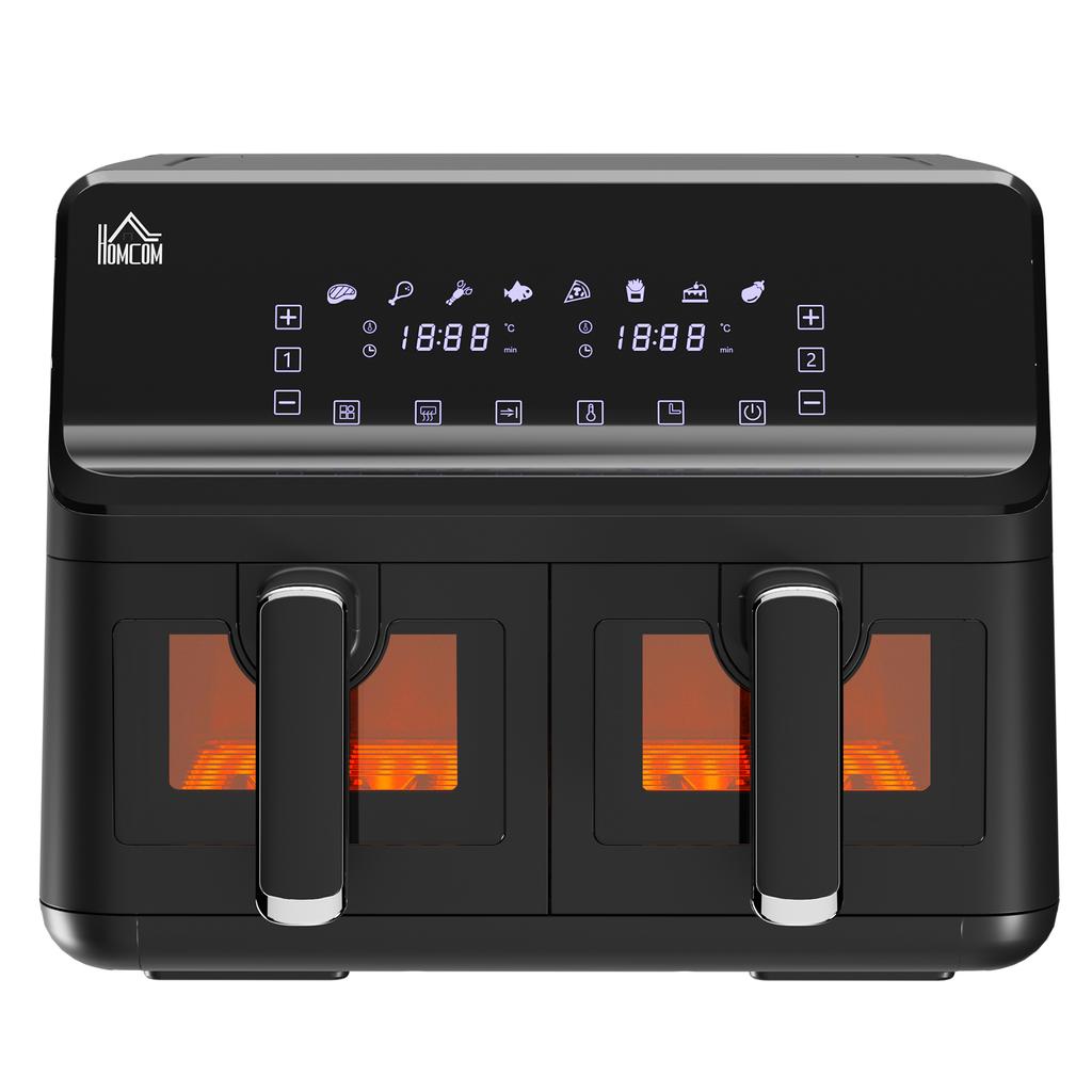 8L Dual Basket Air Fryer, 8-in-1 Air Fryer Oven with Digital Display, Visible, Timer, Preheat for Oil Free Low Fat Cooking, 2500W, Sync Finish, Sliver