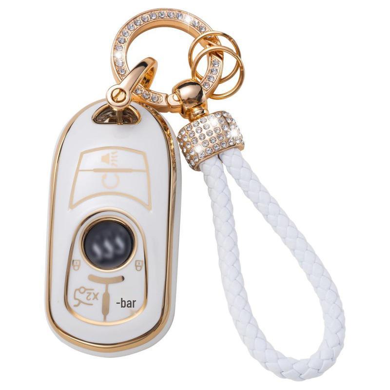 Gold-Rimmed Car Key Set with Diamond Ring Pendant Key Chain