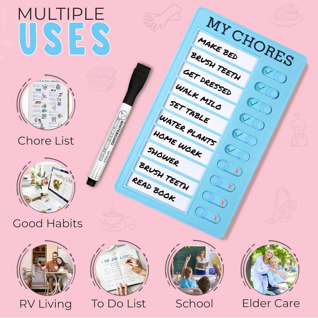Dry Erase Chore Chart for Kids with Planner Stickers and Dry Erase Marker (2PCs) Chore Board, ADHD Tools, to Do List Planner and Behavior Chart for