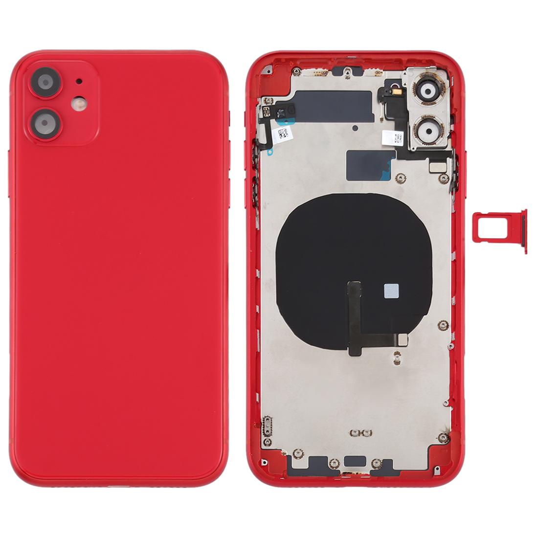 

For iPhone 11 6.1 inch Back Housing Cover Repair Kit (with Side Keys+Card Tray+Power+Volume Flex Cable+Wireless Charging Module) Red
