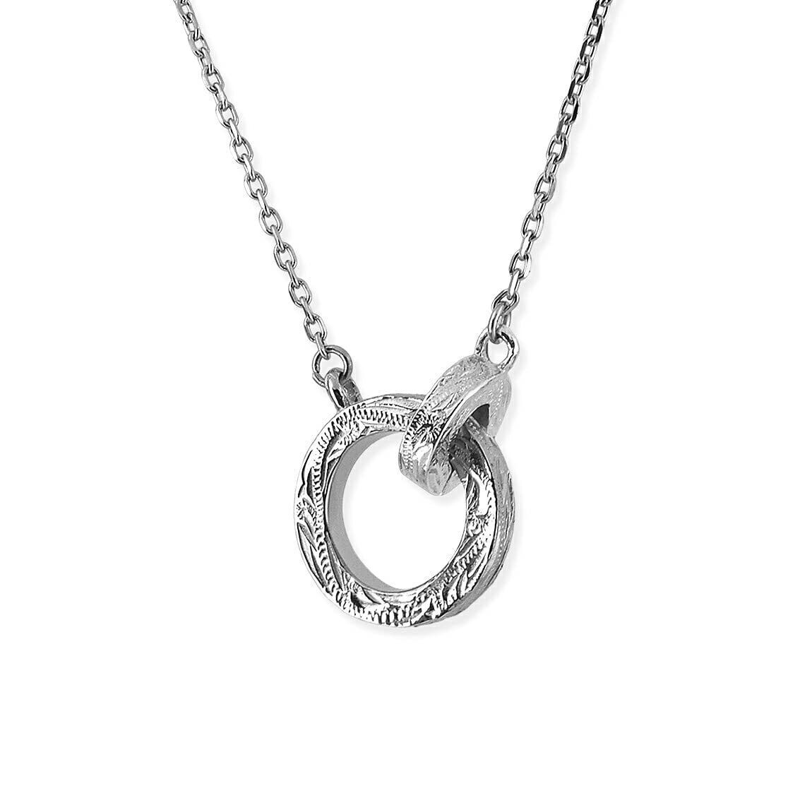 

Hawaiian Jewelry Necklace Double Ring Infinity Stainless Steel Double Ring Silver Ring Scroll with Chain [Alohalokahi]