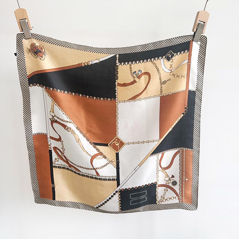 1116 Summer Simulation Silk Printing Chain Small Square Scarf Professional Scarf Thin Cool Hair Band Silk Scarf Neck Shawl
