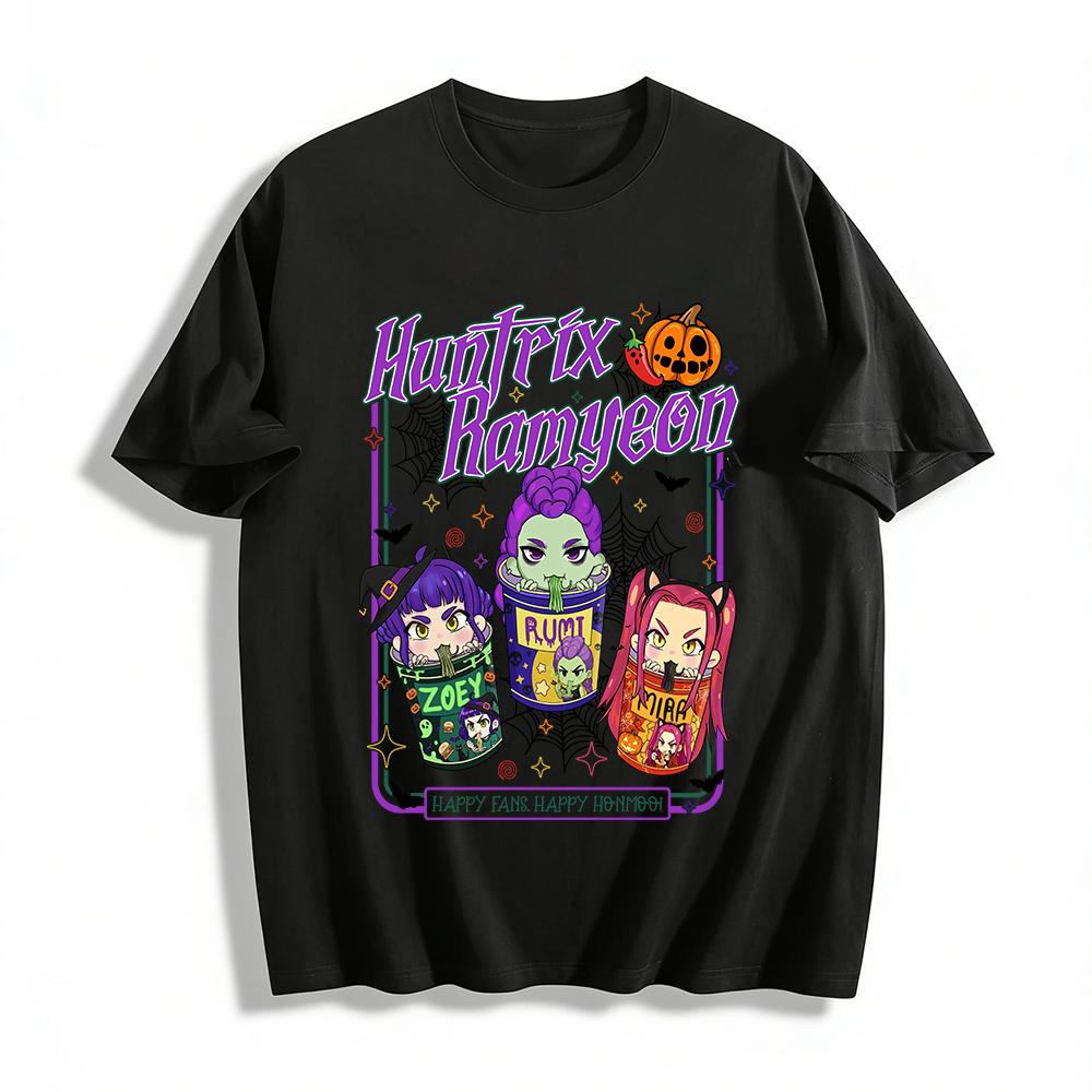 

Halloween Limited Huntrix Ramyeon Co-branded Cartoon Ramen Can Character Print Casual Short-sleeve Top Pure cotton T-shirt XXS