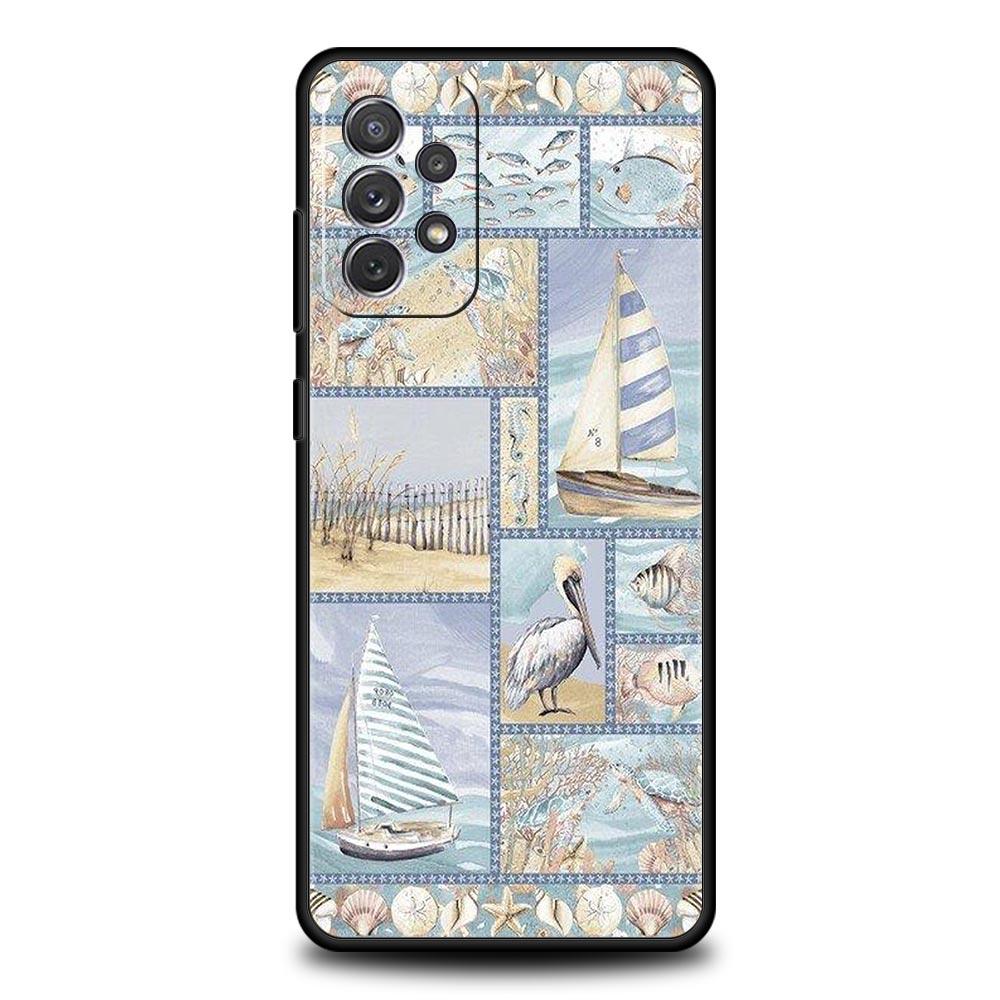Ocean Coastal Seashell Seaweed Pattern Phone Case for Samsung Galaxy A55 A35 A15 A14 A13 A25 A54 A51 A71 A72 A73 A32 5G Soft TPU