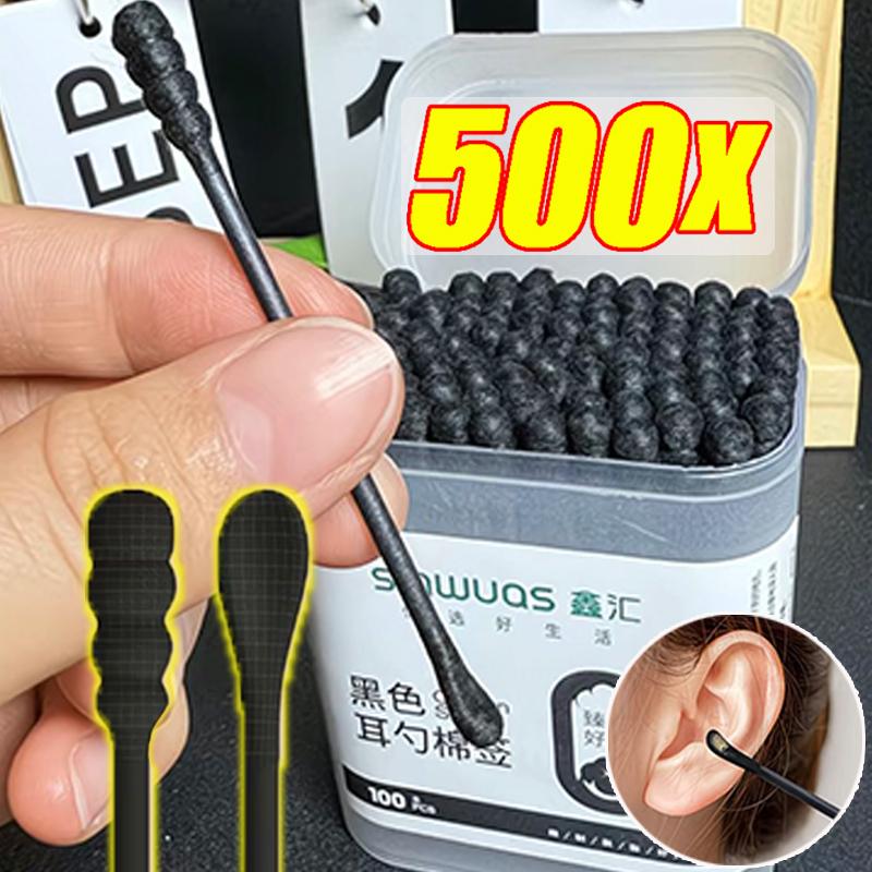 500/100pcs Double Head Disposable Cotton Swabs with Ear Digging Spoon Spiral Shape Soft Degreased Cotton Beauty Skin Care Tools