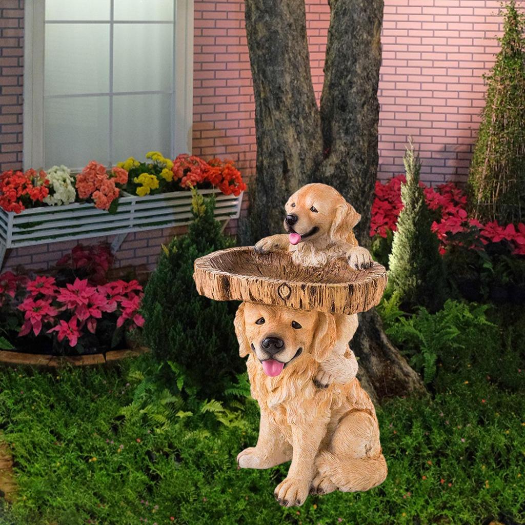 Resin Feeder Yard Patio Dog Statue Figurine Garden Bird Bath Bowl Animal Sculpture for Balcony Outdoor Courtyard Lawn Railing