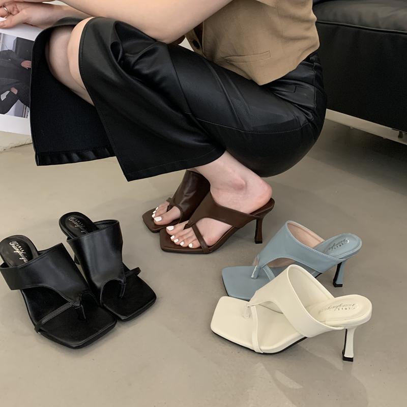 Fashion SUOJIALUN Summer New Brand Women Slipper Fashion Slip On Open Toe Slip On Flip Flop Shoes Thin High Heel Outdoor Pumps Sandal