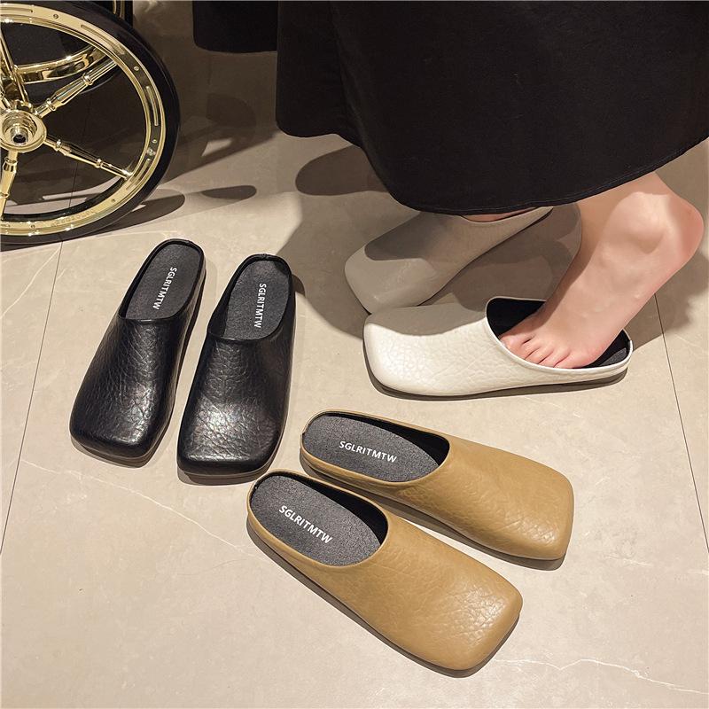 Female Shoes Low Ladies' Slippers Cover Toe Shallow Luxury Slides Loafers PU Mules for Women 2024 New Designer Flat Fashion Fabr