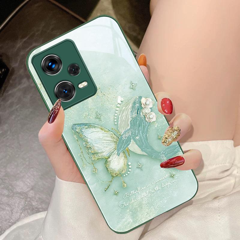 Dreamy Butterfly Colors For Xiaomi 14 Ultra 13 Lite Redmi Note 13 11 Pro 12 Plus Poco X6 3 Pro F4 6 GT Tempered Glass Phone Case