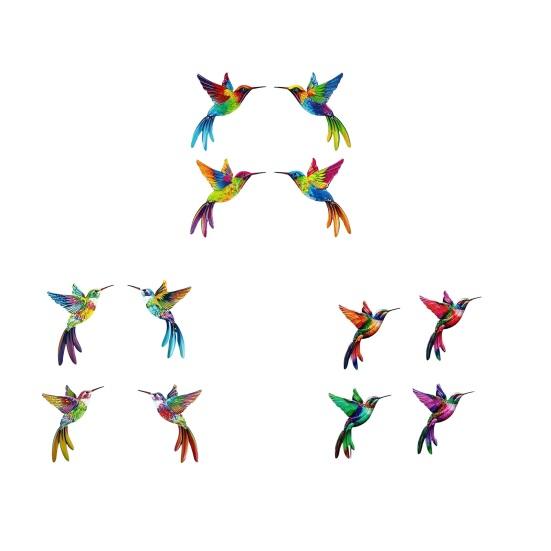 4 Pcs Acrylic Hummingbird Wall Art 2D Colorful Garden Birds Sculpture Outdoor Fence Hanging Ornaments for Garden Yard Living Room Kids Room Patio