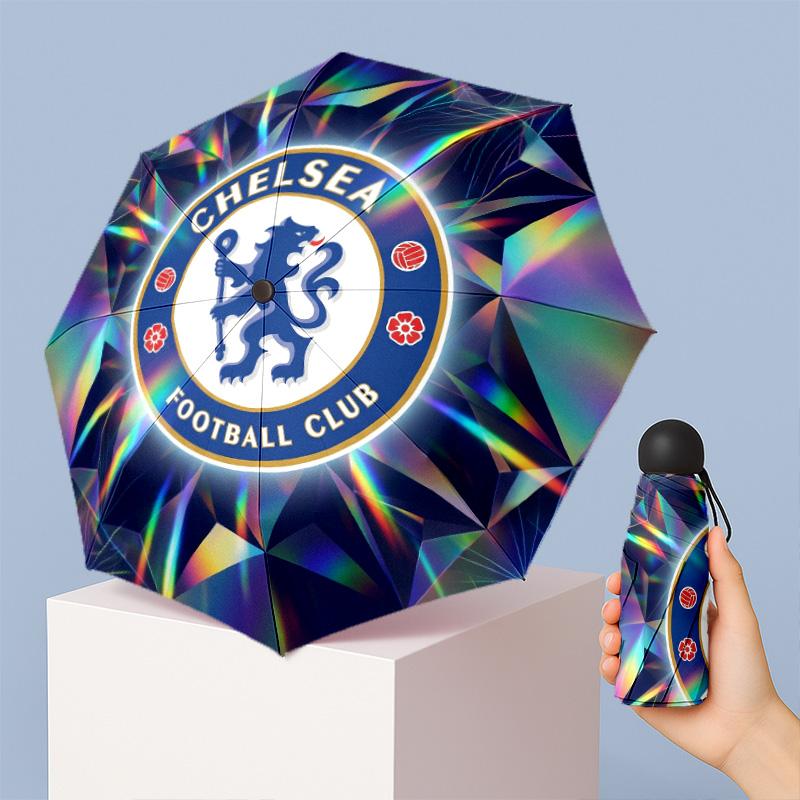 Chelsea FC Pattern Printed Mini 5 Folds 8 Ribs Compact Umbrella Windproof Waterproof Lightweight Portable Folding