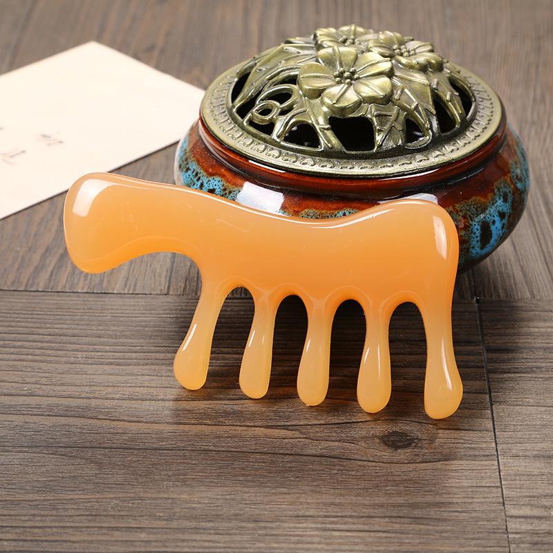 5 Teeth Head Acupoint Massage Comb Resin Big Teeth Big Teeth Meridian Blood 5-Paw Half Round Shap Comb for Stress Relief