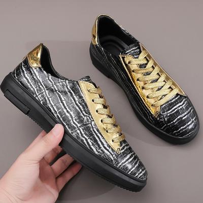 Mode Herrenschuhe Schwarz Club Party Schuhe Mann Schnür-Sneakers Lässig Echtleder Männlich Handgefertigt Schnürflachleder Herrenschuhe