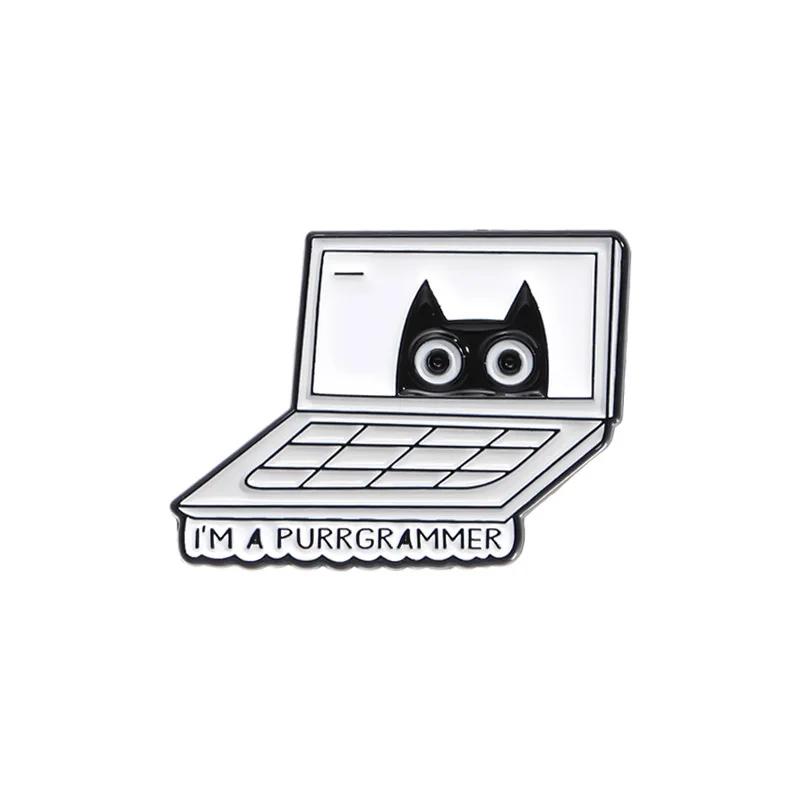 Punk Creative Black Kitten Enamel Pins Cartoon Cat Loves Work Brooch Custom Denim Lapel Badge Backpack Funny Animal Jewelry Gift