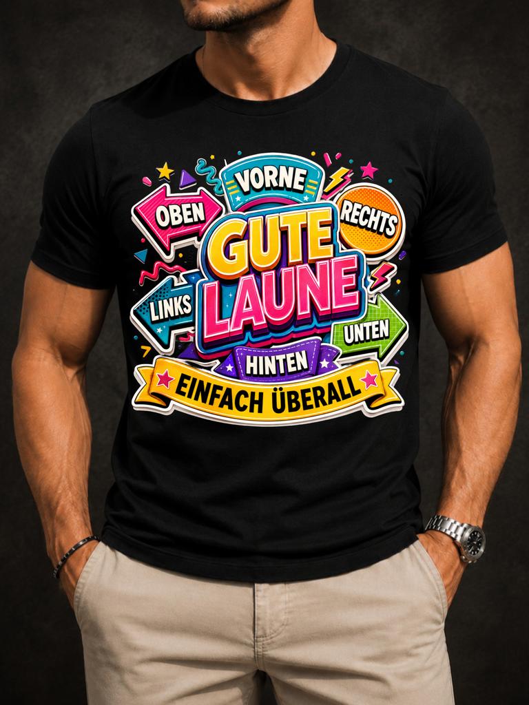 Pop Art Gerunisex Gute Laune With Arrow Signs Stars Lightning Marks And Bold Einfach Uberall Banner Unisex All TShirt