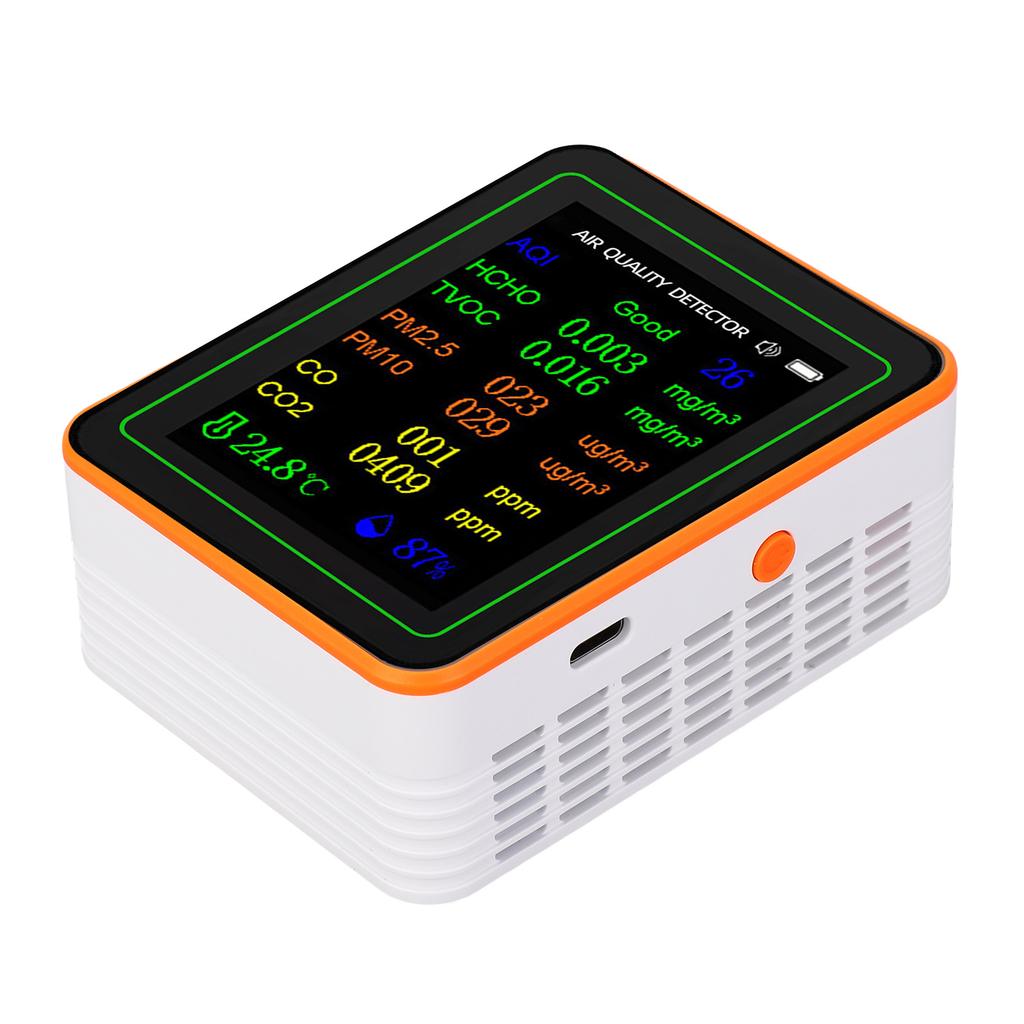 12 In 1 Air Quality Tester CO2 HCHO TVOC PM2.5 PM10 Temperature Humidity TFT Screen Rechargeable Air Quality Meter