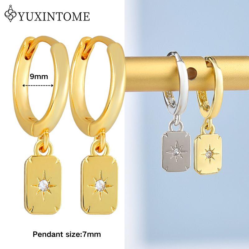 YUXINTOME 925 Silver Ear Needle Zircon Hoop gold Earrings For Women Square Plate Pendant Cutout Heart Earrings Fashion Jewelry