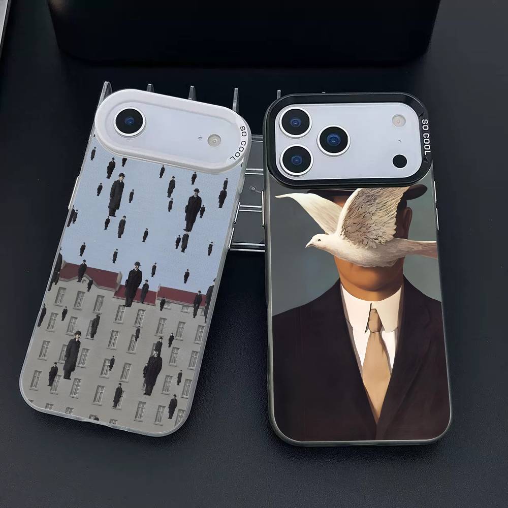 R-Rene Magritte Art phone case for iPhone 17 17Air 16 15 14 13 12 11 Pro Max Plus Colorful Silver