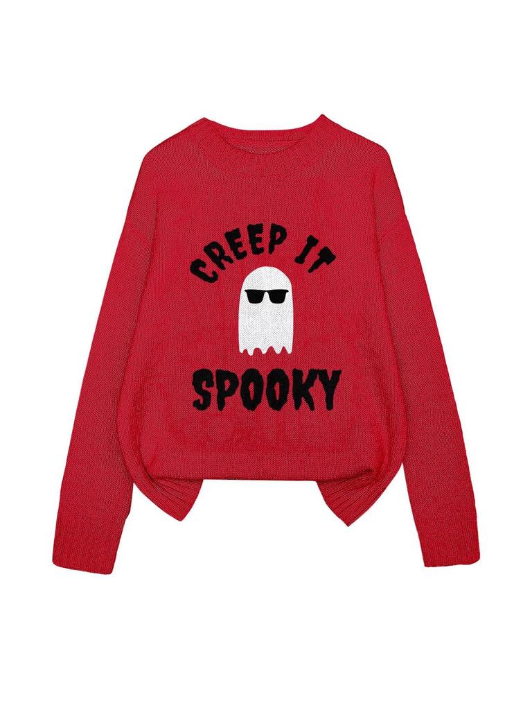 YZH-3 Round Neck Halloween Pullover Sweater with Long Sleeves - Autumn Printed Style