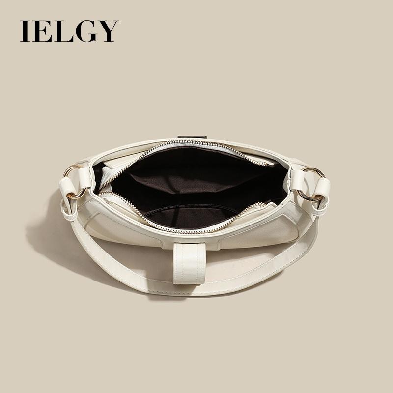 IELGY Bolsa feminina de alça superior em PU, moderna e prática, com formato de meia-lua e grande capacidade, em bege
