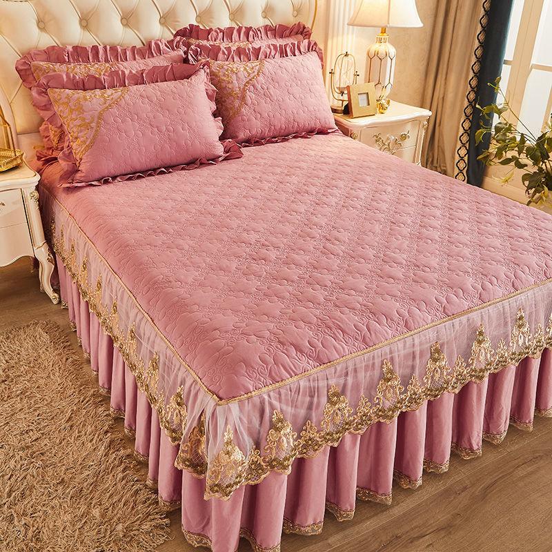 Thickened Cotton Bed Skirt One-Piece European-Style Lace Quilted Cotton Bedspread Three-Piece Set New Non-Slip Bedspread Four Seasons