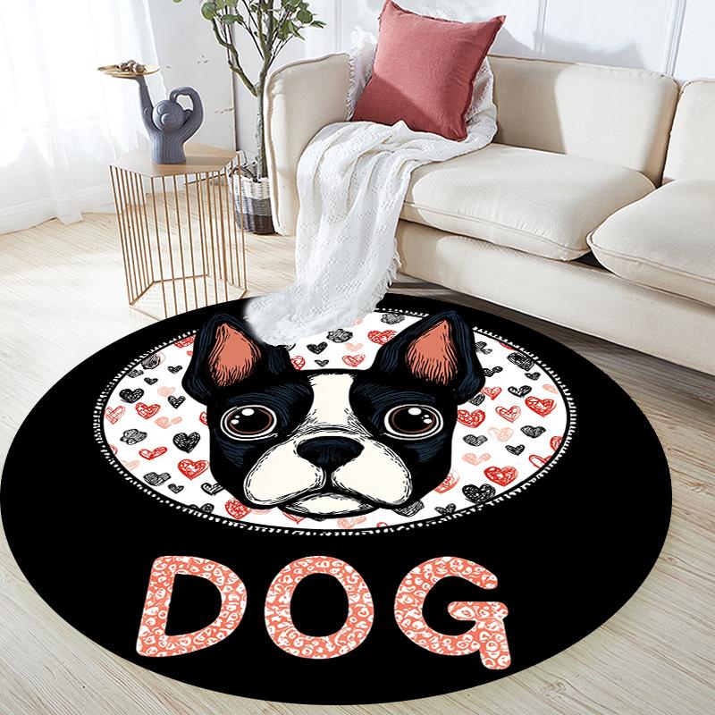 Cartoon Boston Terrier pattern round rug,Carpet Rug for Living Room Bedroom  Playroom ,Non-slip Floor Mat,Holiday Gifts and Birthday Gifts.