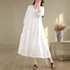 Elegant French Fairy Dress - Women's Heavy Embroidery Ramie Long White Dress