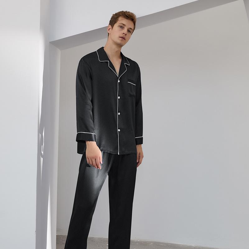 

Men s 100% Mulberry Silk Long Sleeve & Pants Pajama Set - Summer, Couples Home Wear, Ready Stock XL