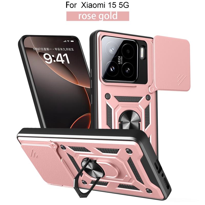 Military Grade Magnetic Ring Holder Shockproof Armor Design Case For Xiaomi 15T Pro Slide Camera Anti-Fall Full Protective Cover