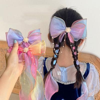 Mädchen Niedliche Schleife Glänzend Bunte Geflecht Band Haarnadeln Kinder Pferdeschwanzhalter Gummi Haarspangen Mode Haarschmuck
