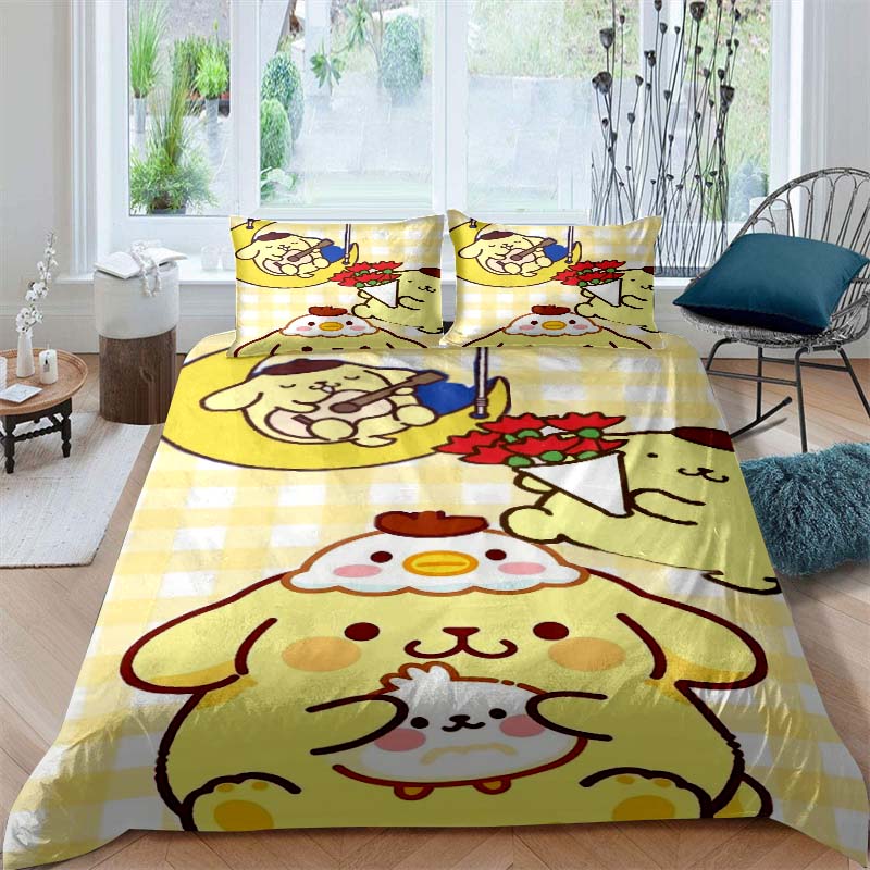 

Cute Cartoon (Pom Pom Purin) Printed Bedding Set, Duvet Cover 1, Pillowcase 2, Adult and Children s Bedding Set, Luxury Gift 135x200cm