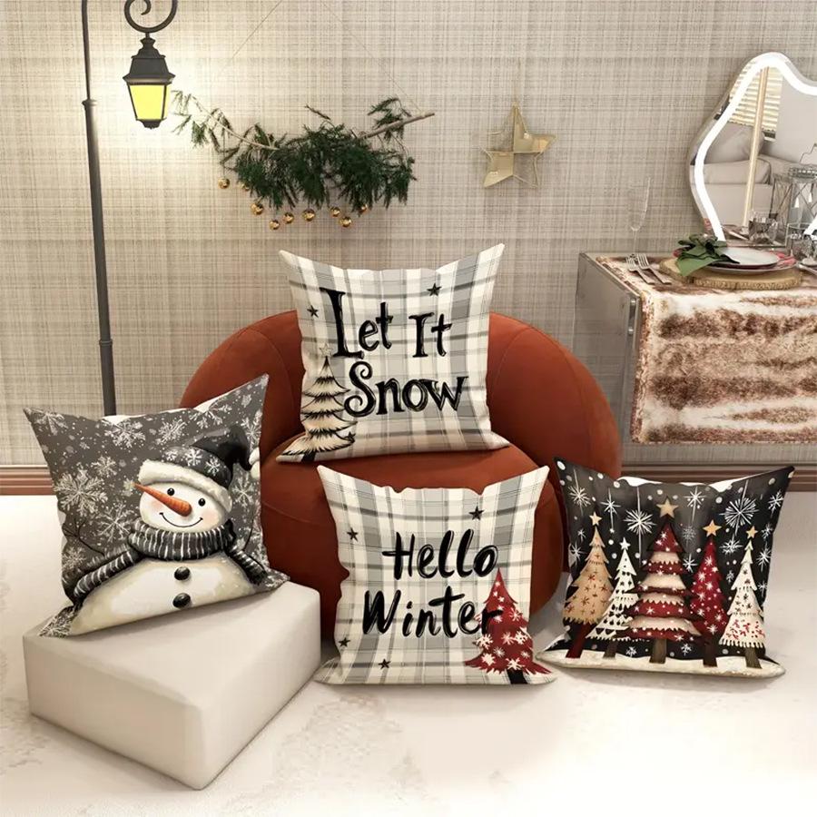 Festive Plush Christmas Pillow Cover: Holiday Atmosphere Decoration for Living Room Sofa