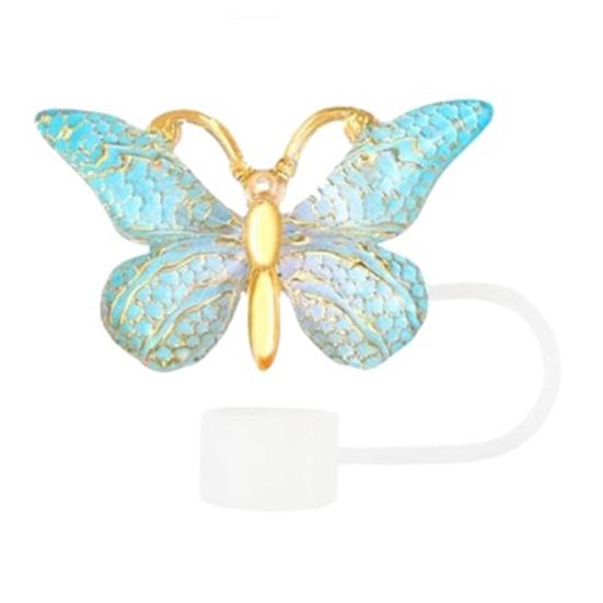 Cute Butterfly Straw Caps Silicone Toppers Covers for 10mm Straws, Dust-Proof Reusable Party Charms Guests Tumblers, Colorful Tips Accessories Coffee