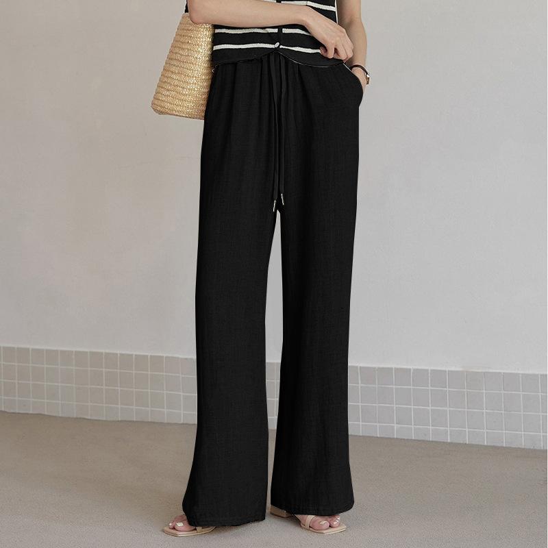 Spring and Summer New Cotton Hemp Loose Elastic Waist Women's Wide Leg Pants