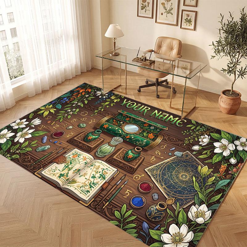 Mushroom Forest Theme Crystal Velvet Floor Rug Personalized Custom Name Text Warm Carpet Home Decoration