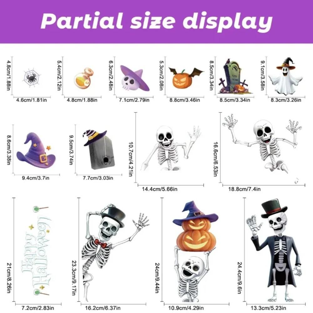 New Halloween Window Clings Static Stickers Cartoon Skeleton Ghost Double-Sided Reusable Decals For Glass Wall Party Decorations