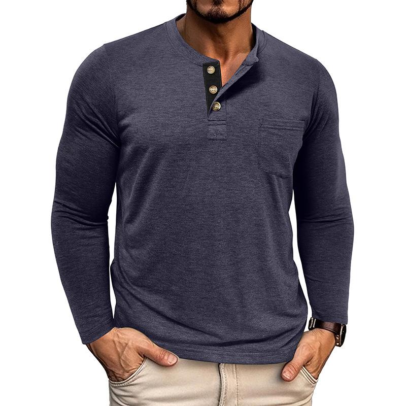 Men S Casual Long Sleeve Color Block Henley T Shirt