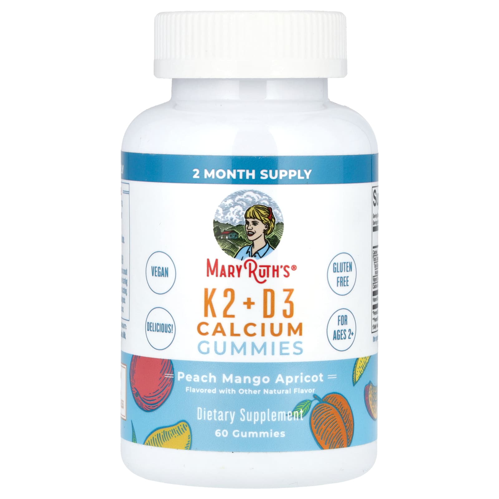 

MaryRuth s, K2 + D3 Calcium Gummies, персик, манго та абрикос, 60 цукерок