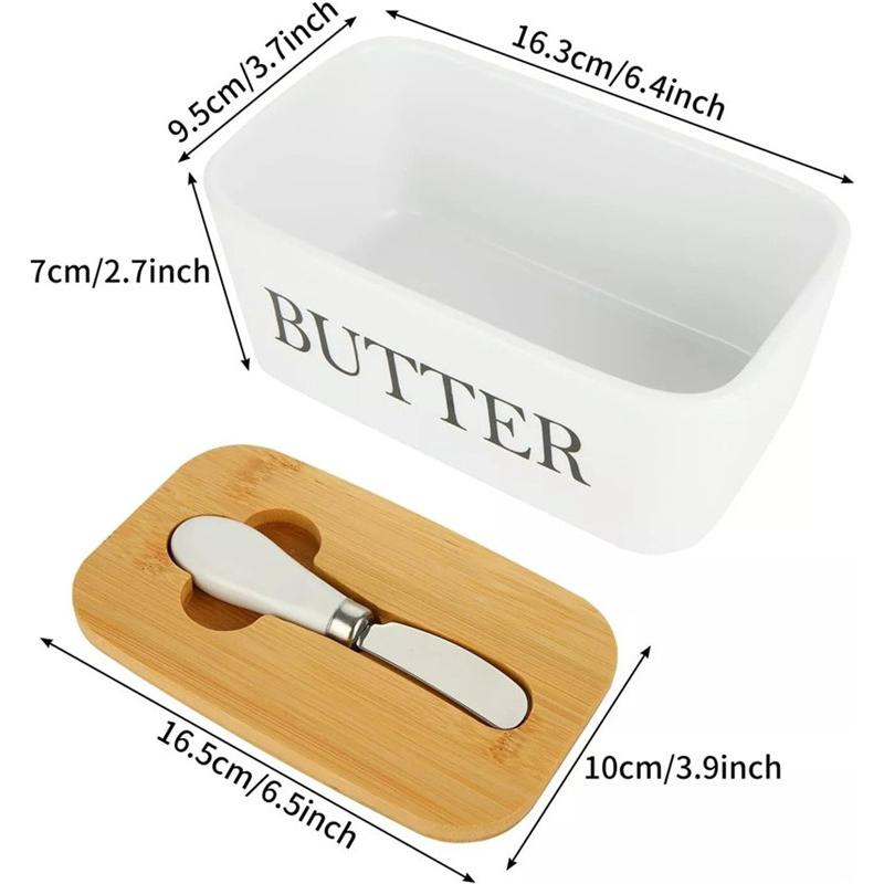 Porcelain Butter Dish with Lid And Knife Ceramic Container for Butter Cheese