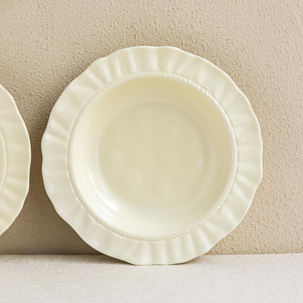 Cream Lace Plate Straw Hat Plate Household Ceramic Vegetable Plate Soup Plate Superior Restaurant Pasta Plate