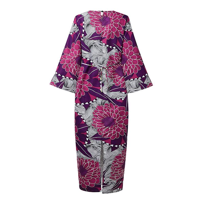 Plus Size Womens Casual Round Neck Long Sleeve Floral Printing Long Oversized Dress