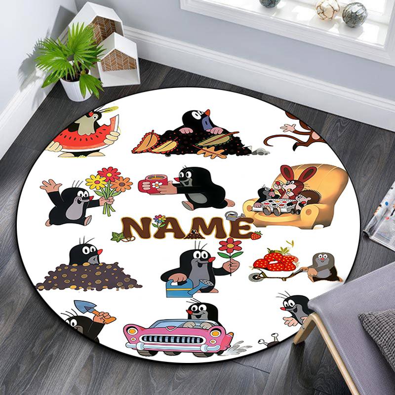 Custom Name,The Little Mole pattern round rug,Carpet Rug for Living Room Bedroom Playroom ,Non-slip Floor Mat,Holiday Gifts and Birthday Gifts.