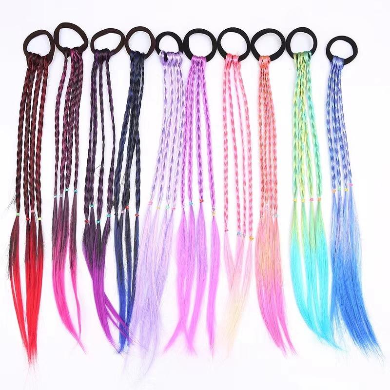 1 PC New Girls Colorful Wigs Ponytail Kids Hair Accessories Headdress Hair Ornament Headbands Rubber Bands Beauty Hair Bands Headwear
