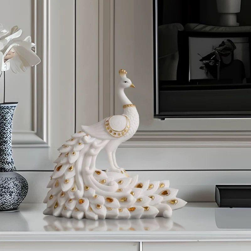 Europe Blanc Luxe Sculpture Paon Résine Ornements Maison Salon Hall Figurines Artisanat Hôtel Bureau Bureau Statue Décoration
