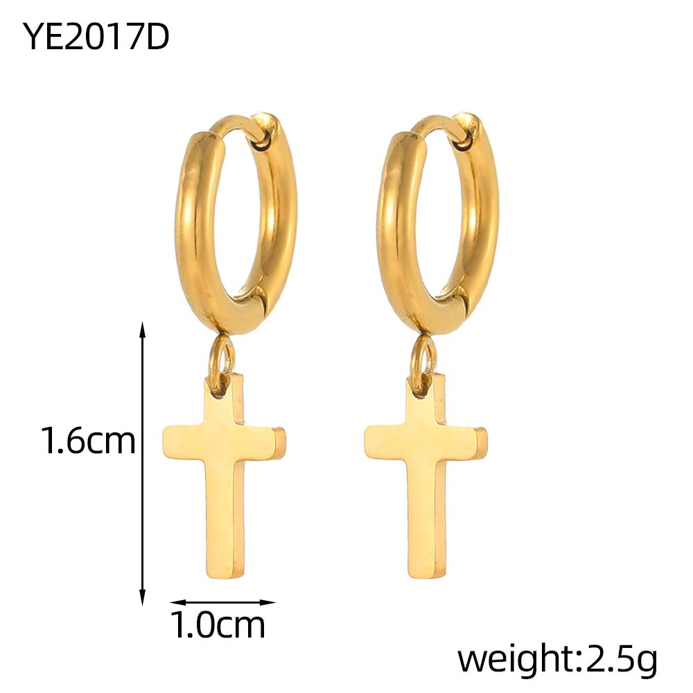 CARLIDANA Gold Plated Punk Style Cross Pendant Earrings Hip Hop Stainless Steel Hoop Earrings for Women Huggie Style-for Gift