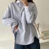 WTEMPO Office Ladies Spring Fall Striped Bottoming Long Sleeve Shirts Women Large Size Butttons Turn-down Collar Casual Shirts