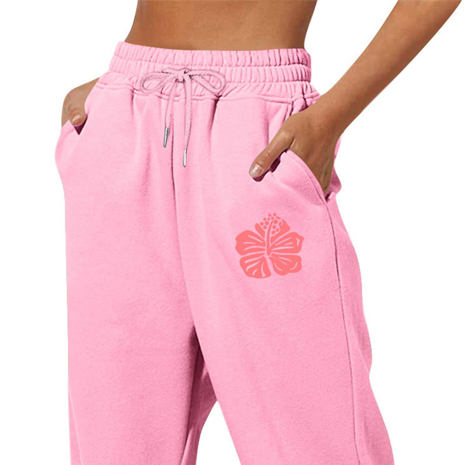 

Spring And Color Printed Fashion Women s Casual Pocket Drawstring Pants S розовый